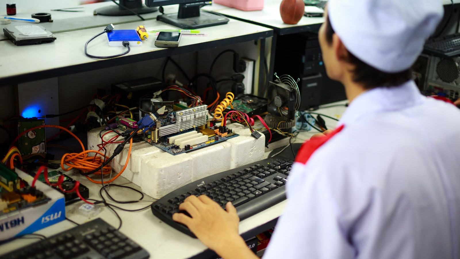 Technik sprawdza konfigurację kas