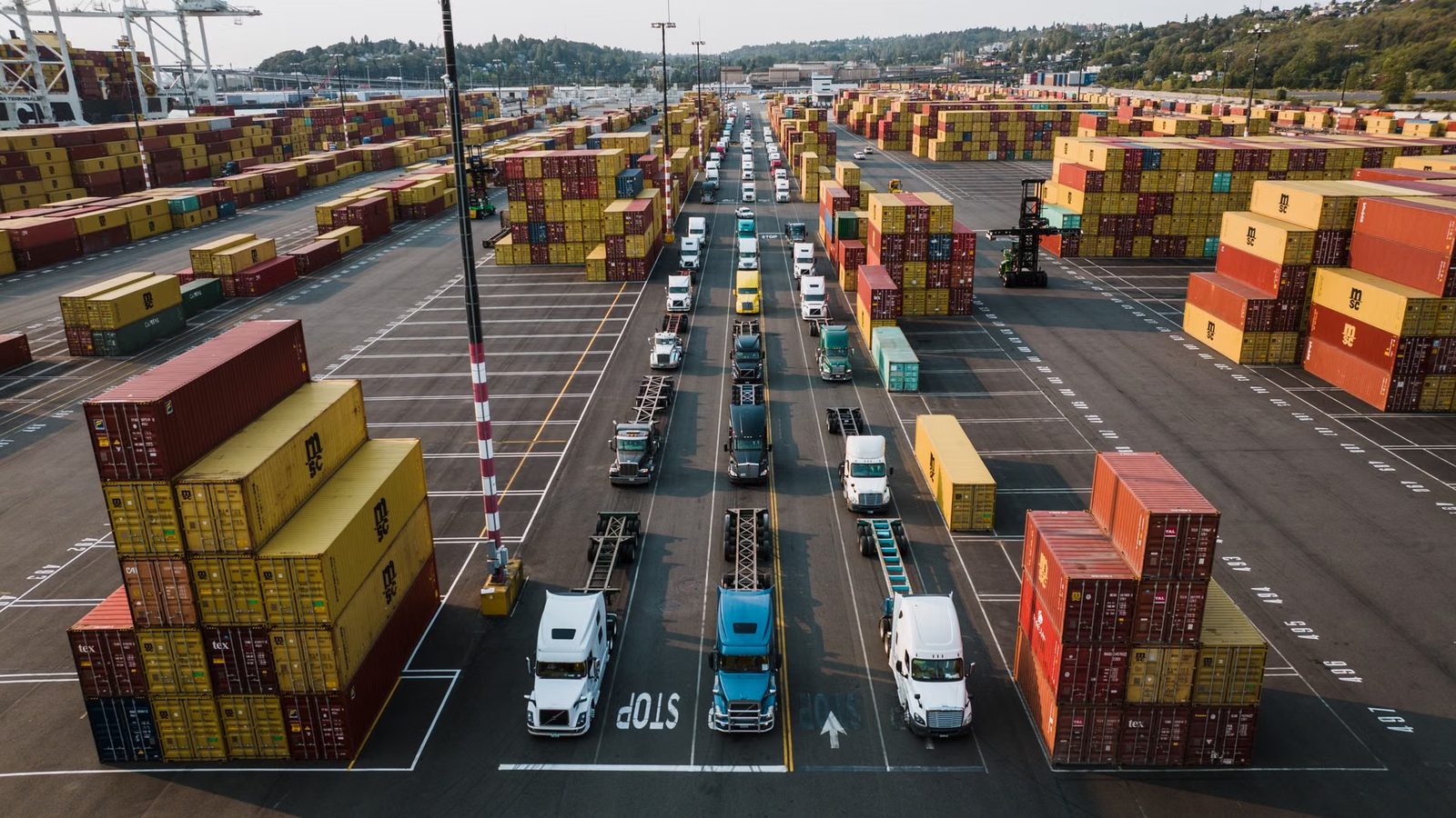 Ciężarówki przy terminalu portowym