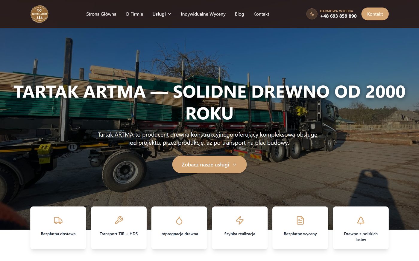 Tartak Artma — podgląd strony